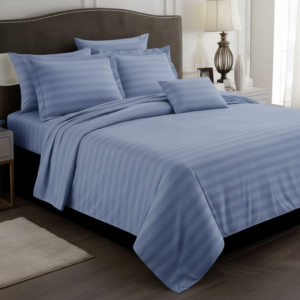 Σετ Υπέρδιπλα Σεντόνια Γαλάζιο με Ριγα με Λάστιχο