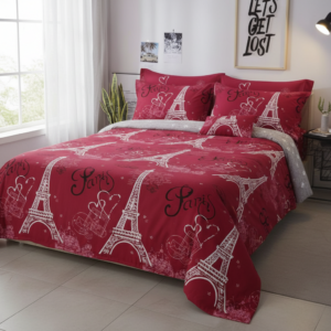Σετ Υπέρδιπλα Σεντόνια Κόκκινο "Paris" με Λάστιχο