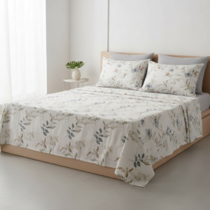 Σετ Υπέρδιπλα Σεντόνια Ιβουάρ με Φύλλα με Λάστιχο