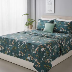 Σετ Υπέρδιπλα Σεντόνια Πράσινο Φλοράλ  με Λάστιχο